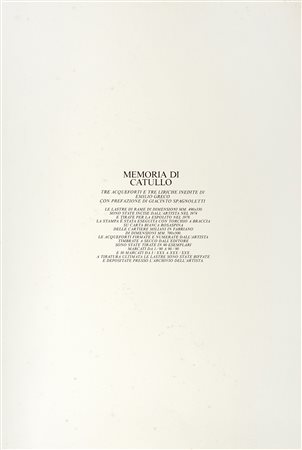 Emilio Greco, Memoria di Catullo. 1978. Cartella editoriale mm 765x545 in...