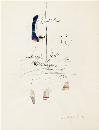 Magdalo Mussio, Un uomo morto. 1971. Tecnica mista e collage su carta. mm...