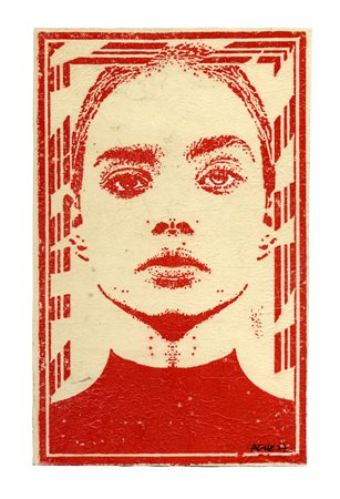 Ache77, I Resist. Xilografia a inchiostro rosso su velina. mm 320x205. Firma...