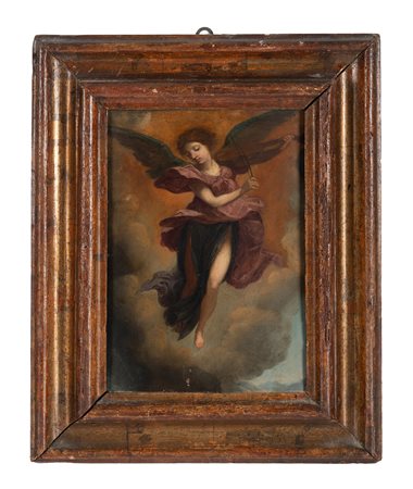 Anonimo del XVII secolo, Angelo musicante. Olio su rame. cm 25x20. (1)Olio su...