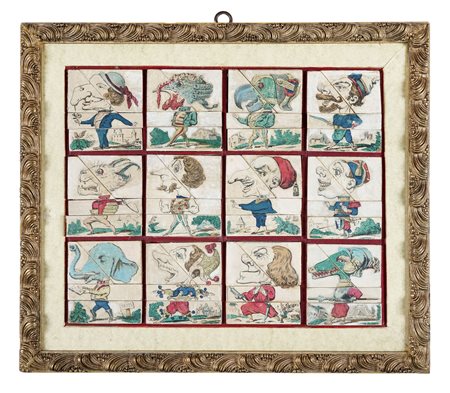 Francia XIX secolo, Kaleîdoscope grotesque. 1850 ca. Gioco composto da 12...