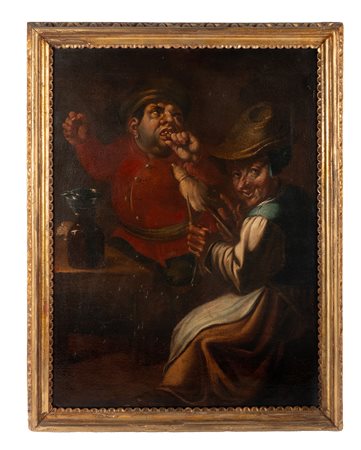 Alessandro Bernardino Dehò, Coppia di nani. Olio su tela. cm 93x69,5. Nativo...