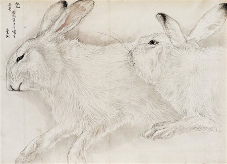 Hirose Toho, Conigli. 1900-1920 ca. Penna e inchiostro di china, pennello e...