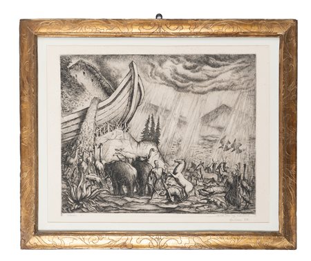 Guido Balsamo Stella, Il diluvio. 1925. Acquaforte. mm 442x535. Foglio: mm...