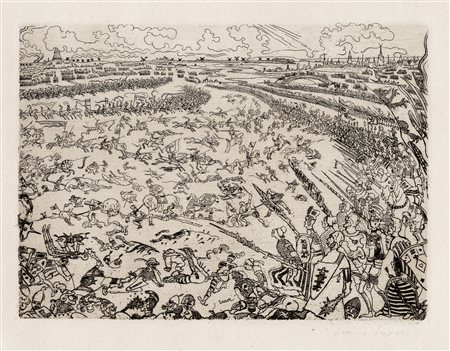 James Ensor, La bataille des éperons d'or. 1895. Acquaforte. mm 173x237....