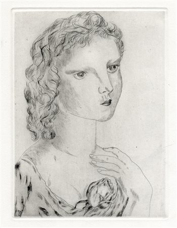 Tsugouharu Foujita, Jeune-fille à la rose. 1925. Acquaforte. mm 240x175....