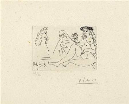 Pablo Picasso, Tavola da La Célestine. 1968. Acquaforte. mm 60x85. Foglio: mm...