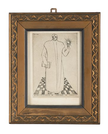 Frank Sepp, Bibliothek Heinz Haupt. Acquaforte. mm 165x117. Foglio: mm...