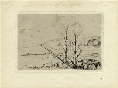 Edvard Munch, Norsk landskap (Paesaggio norvegese). 1908. Puntasecca. mm...