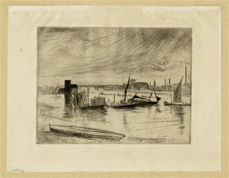 James Whistler Abbott McNeill, Early morning, battersea. 1859. Acquaforte. mm...