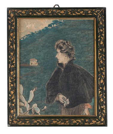 Anonimo del XIX secolo, La dama. Carboncino e acquerello su carta. mm...