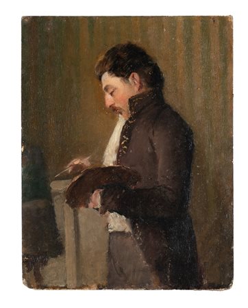 Anonimo del XIX secolo, Gentiluomo. Olio su cartone. cm 35x26,5. (1)Olio su...