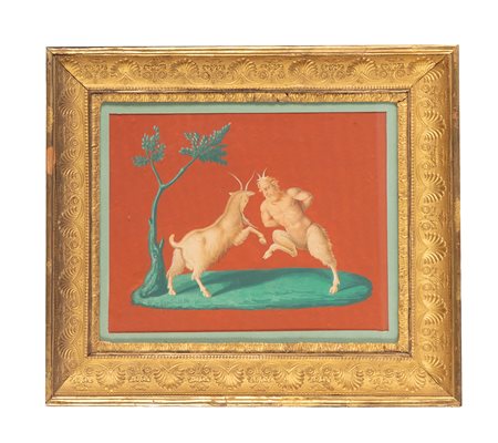 Scuola napoletana del XIX secolo, Satiro e capra. Acquarello e gouache. mm...