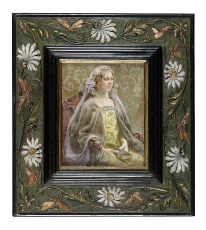 Anonimo del XIX secolo, Dama. Olio su supporto rigido applicato a cartone. cm...