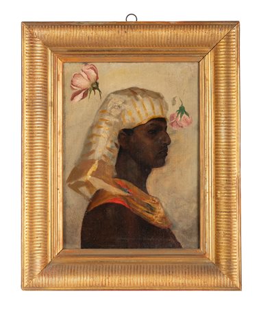 Anonimo dell'inizio del XX secolo, Figura maschile di profilo. Olio su tela....