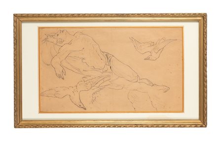 Anonimo dell'inizio del XX secolo, Figura maschile giacente con gabbiani....