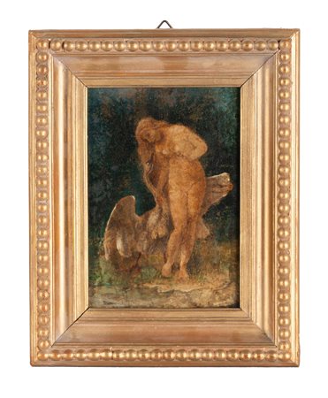 Anonimo dell'inizio del XX secolo, Leda e il cigno. Olio su tavoletta. cm...
