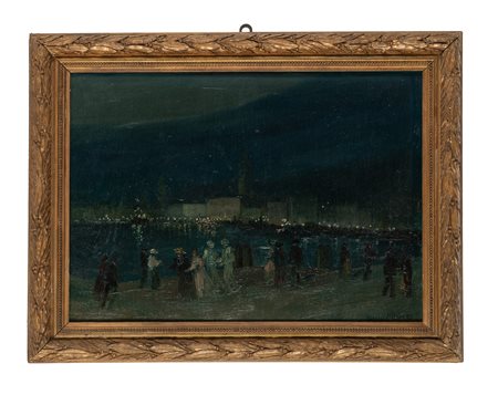 Gino Albieri, Passeggiata notturna. 1924. Olio su tavola. cm 35x48. Firma in...