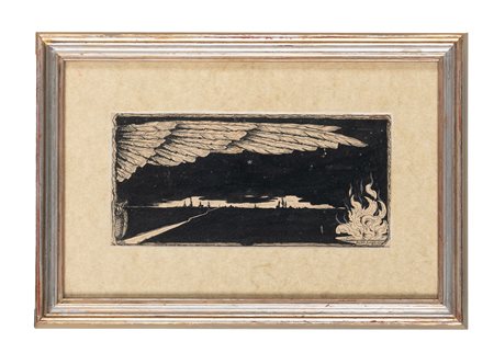 Aldo Ambrogio, Notturno. China su carta. mm 91x200 (visibili). Firma in basso...