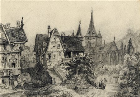 Rodolphe Bresdin [attribuito a], Ingresso al villaggio. Anni '60 del XIX...