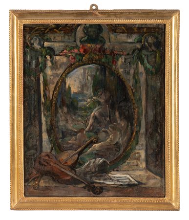 Emil Brunet [attribuito a], Scena bucolica. 1923. Olio su tela. cm 41,5x34....