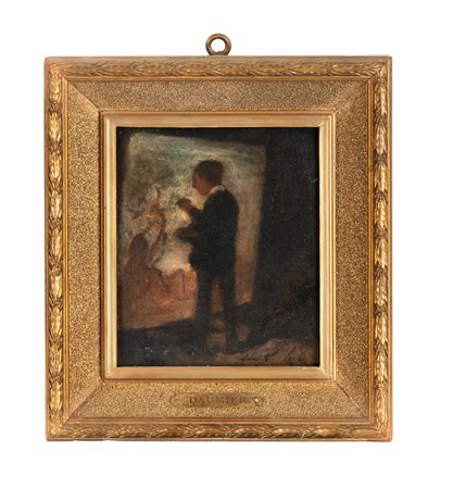 Honoré Daumier [attribuito a], Il pittore. Olio su cartone. cm 17,5x15....