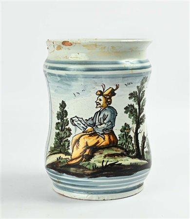 Grande albarello in maiolica policroma, Cerreto, XVIII secolo cm 26x20...