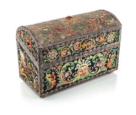 Antico cofanetto in legno con decorazione in pastiglia dipinta cm 18x27x13...