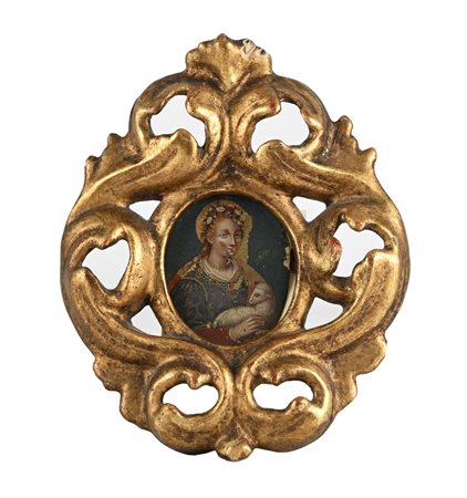 Miniaturista del XVIII secolo Sant'Agnese olio su rame ovale cm 6,5x5 - in...