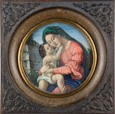 Madonna col Bambino XIX/XX secolo miniatura circolare diametro cm 7,5 - in...