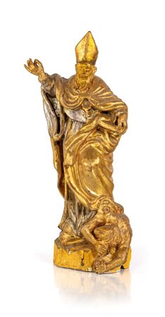 Scultura in legno dorato e argentato, XVII secolo altezza cm 33,5...