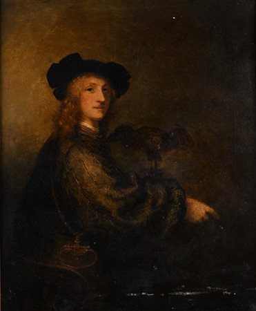 Pittore del XVIII secolo Ritratto di nobiluomo falconiere olio su tela cm...