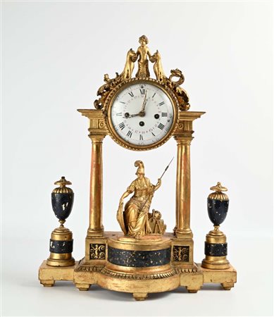 Orologio a portico in legno dorato, XIX secolo cm 60x47x20 struttura...