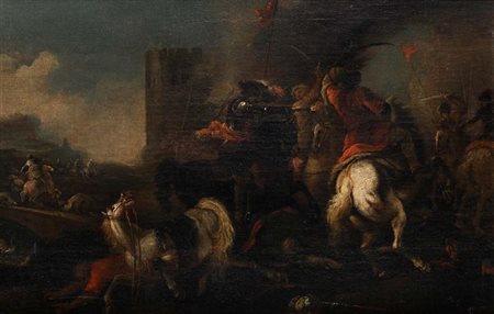 Pittore del XVIII secolo Scena di battaglia olio su tela cm 43x64 - con...