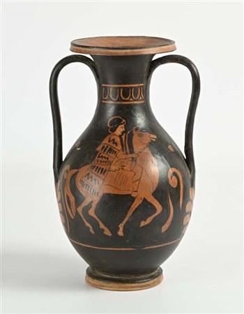 Vaso biansato in terracotta a figure rosse su vernice nera altezza cm 31...