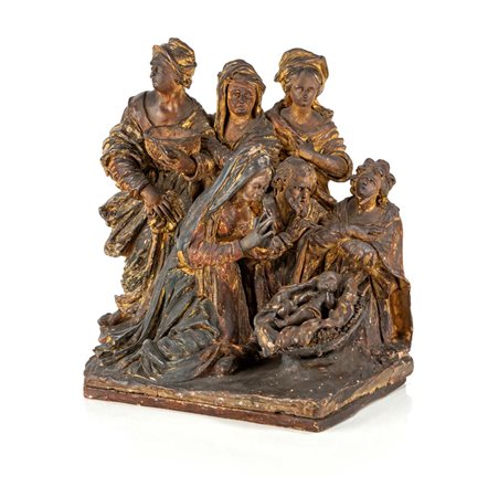 Plasticatore del XVIII secolo Gruppo in terracotta raffigurante "Adorazione...