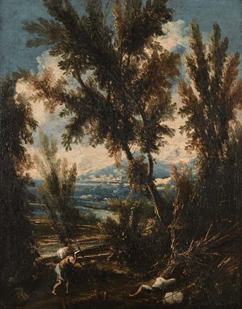 Antonio Francesco Peruzzini Ancona 1646 - Milano 1724 Paesaggio con viandanti...