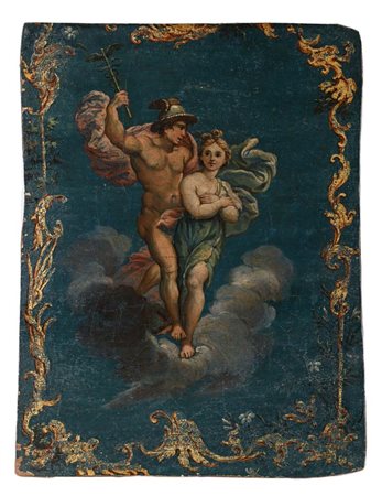 Pittore del XVIII secolo Mercurio e Psiche olio su faesita cm 63x48