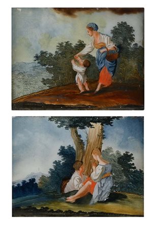 Scuola napoletana del XVIII secolo a) Madre con figlio, b) Coppia di...