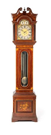 Orologio a torre in legno intarsiato, XIX secolo cm 230x53x34