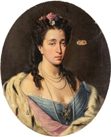 Pittore napoletano del XIX secolo Ritratto di nobildonna olio su tela ovale...