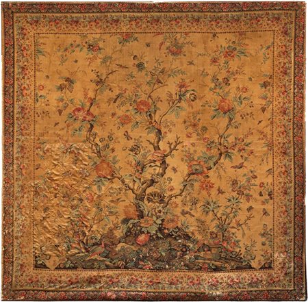 Mezzaro in seta dipinta, Liguria, fine XIX/inizio XX secolo cm 245x250...