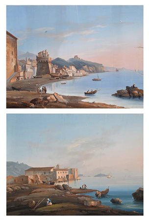 Scuola napoletana, fine XIX/inizi XX secolo a) Marina di Vietri e la torre...