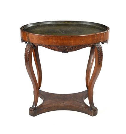 Tavolino fioriera in mogano, XIX secolo cm 76x78x58 piano ovale con vassoio...