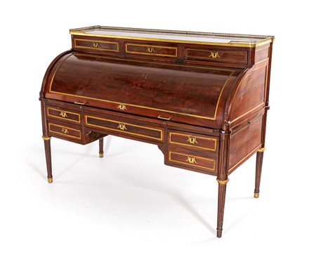 Bureau cylindre da centro d'epoca Luigi XVI con finiture in metallo dorato cm...