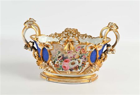 Centrotavola in porcellana, Vecchia Parigi, XIX secolo cm 26x44x22 decorato...