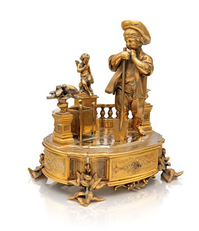 Piccolo calamaio figurato in bronzo dorato, Francia, XIX secolo cm 20x17x14...