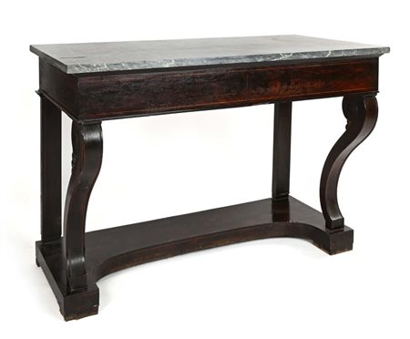 Console in legno con piano rettangolare in marmo, fine del XIX secolo cm...