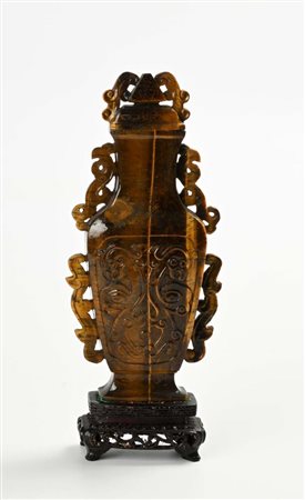 Incensiere in occhio di tigre con coperchio altezza cm 19