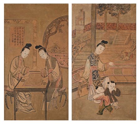 a) Giocatrici di Weiqi b) Donna e bimbi in un contesto tradizionale XIX...